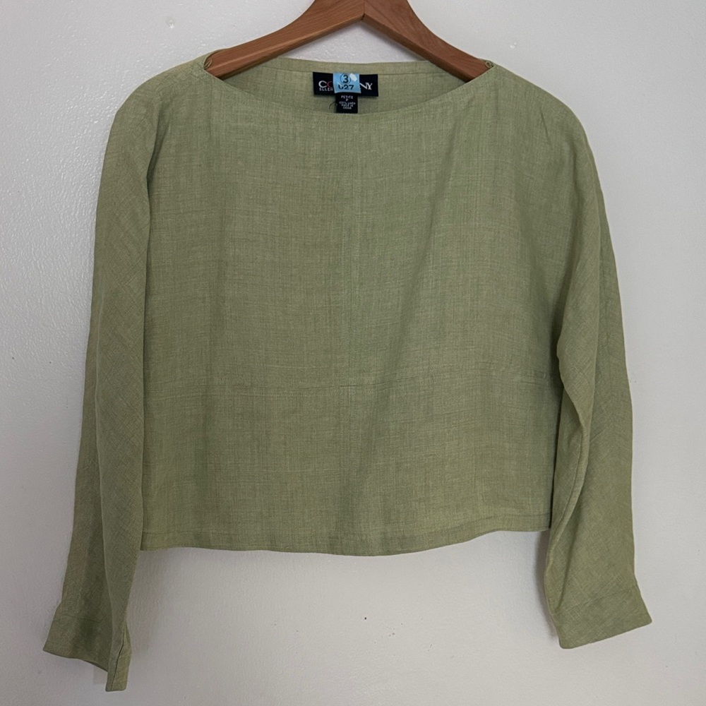 Ellen Tracy Olive Linen Top and pants set - Picture 3 of 15